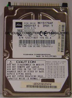 Toshiba MK1517GAP HDD2157 15GB 2.5" IDE 44pin 9.5mm Drive Tested Good Our Drives Work