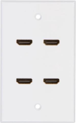 Buyer's Point HDMI Wall Plate [UL Listed] (4 Port) Insert 6-Inch Built-in Flexible Hi-Speed HDMI Cable with Ethernet- Decora Style Pigtail Jack/Plug for Dual Outlet Port (White) -1 Pack