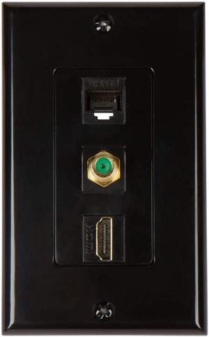 Buyer's Point HDMI 3GHz Coax Ethernet Wall Plate [UL Listed] (Black) -1 Pack