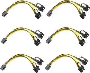 Segotep 6 Pin to 2 X 8 Pin (6+2) PCIe Adapter Power Cable PCI Express Y-Splitter Extension Cable 9 Inches 6 Pack