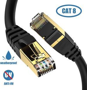 Cat8 Ethernet Cable, Outdoor&Indoor,Heavy Duty High Speed 26AWG Cat8 LAN Network Cable 40Gbps, 2000Mhz with Gold Plated RJ45 Connector,Weatherproof S/FTP UV Resistant for Router/Gaming/Modem/-   50 FT