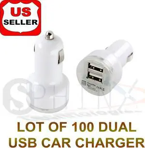 LOT 100 Dual USB 2Port Car Charger white for iPhone 4 5 6  S8 S3 S6 S5 S7