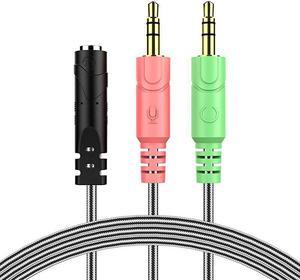 Headset Adapter (3.3 Feet) 3.5mm Audio Jack Y Cable Headphone Adapter 3.3 feet  1x 3.5mm Female to 2X 3.5mm Male Headset Adapter Compatible for TRRS Gaming Headset to Double-Jacks PC