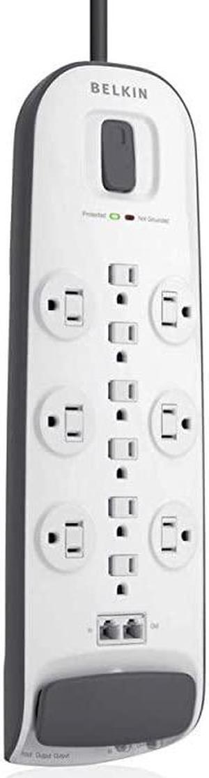 BV11223408 12Outlet Advanced Power Strip Surge Protector with 8Foot Power Cord and Ethernet Cable Satellite Telephone Coaxial Protection 4000 Joules White