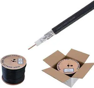 500ft Dual Shield Coaxial Cable 18 AWG Copper Clad Steel Conductor Foam PE Core 60 aluminum braid PVC Jacket Reel in Box 500FT Black