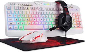 S101 Wired RGB Backlit Gaming Keyboard and Mouse Gaming Mouse Pad Gaming Headset Combo All in ONE PC Gamer Bundle for Windows PC White