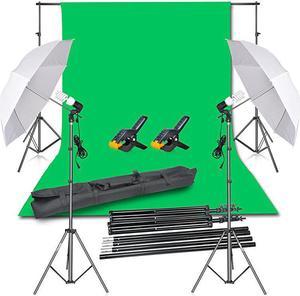 Photography Backdrop Continuous Umbrella Studio Lighting Kit Muslin Chromakey Green Screen and Background Stand Support System for Photo Video Shoot