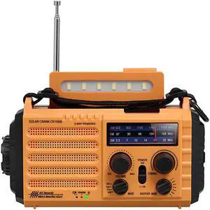 Solar Hand Crank AMFMSWNOAA Weather Alert Battery Operated Portable Radio with Compass 5W LED Flashlight Reading Lamp SOS Alarm 2000mAh Power Bank for Cellphone Charger Home Camping