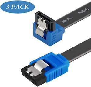 SATA Cable III, 3 Pack SATA Cable III 6Gbps 90 Degree Right Angle with Locking Latch 18 Inch for SATA HDD, SSD, CD Driver, CD Writer - Black