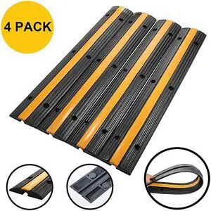 4 Pack 1Channel Rubber Cable Protector Ramp Traffic Speed Bump 18000lbs Capacity Heavy Duty Cable Protective Cover Ramp Driveway Hose Cord Track Protector Wires Concealer for Garage Parking