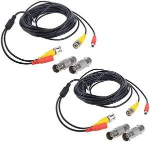 2Pack 25ft HD Video Power Security Camera Cables PreMade AllinOne Extension Wire Cord with BNC Connectors for CCTV Security Camera Black