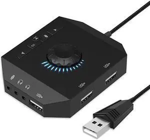 USB Hub with Audio Adapter  External Sound Card with 35mm Headphone Microphone Jack and Volume Control 3 Port USB Hub for Laptop PC HDD Disk