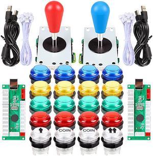 LED Arcade Joystick Buttons Kit Ellipse Oval Style 8 Ways Joystick + 20 x LED Arcade Buttons for 2 Player Video Games Standard Controllers All Windows PC MAME Raspberry Pi Mix Colors Kits