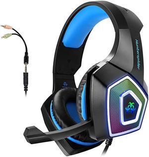 Headset with Mic Headphones Stereo Over Ear Bass 35mm Microphone Noise Canceling 7 LED Light Soft Memory EarmuffsFree Adapter