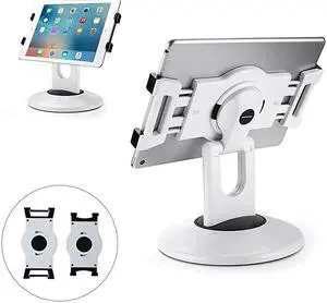 Retail Kiosk iPad Stand 360° Rotating Commercial Tablet Stand 6135 iPad Mini Pro Business Tablet Holder Swivel Design for Store POS Office Showcase Reception Kitchen Desktop White