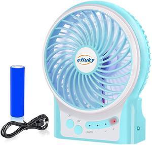 3 Speeds Mini Desk Fan Rechargeable Battery Operated Fan with LED Light and 2200mAh Battery Portable USB Fan Quiet for Home Office Travel Camping Outdoor Indoor Fan 49InchBlue