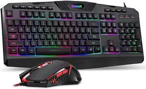 S101 Wired Gaming Keyboard and Mouse Combo RGB Backlit Gaming Keyboard with Multimedia Keys Wrist Rest and Red Backlit Gaming Mouse 3200 DPI for Windows PC Gamers Black