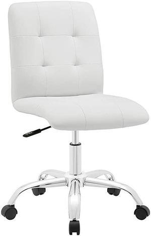Prim Ribbed Armless Mid Back Swivel Conference Office Chair In White