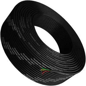 Cable 300ft Rounded Black Roll 100 M 328 ft Long 4x104 26 AWG Gauge Solid Wire RJ11 4P4C Round TeleCord Line Extension Bulk Rool Reel Compatible with RJ 11 Crimp End Connector Jack