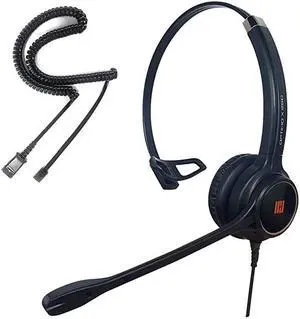 IPH250 OptimoX Single Ear Noise Cancelling Corded Headset for Call CenterOffice and Landline Phones w U10P Bottom Cable w RJ9 Jack Works with Poycom VVXAvayaNortel Mitel and Many IP Phones