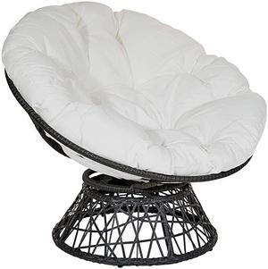 Papasan Chair with 360degree Swivel White Cushion and Black Frame