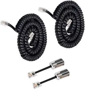 Telephone Handset Cord Detanglers 2 Pack Landline Handset Cord Cable 10Ft Uncoiled12 Ft Coiled and 2 Pack AntiTangle Telephone Cord Untangler 360 Degree Rotating Swivel CordBlack