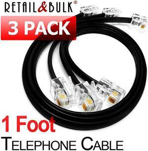 Pack 1 Foot Short Telephone Cable RJ11 Male to Male 6P4C Phone Line Cord 12 Inches Black