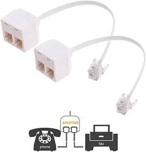 RJ11 Male to Dual Female 6P4C Splitter Converter Cable Male to 2 Female Separator Cord RJ11 6P4C Telephone Wall Adaptor for Landline2 Pack
