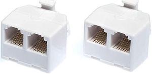 Jack Phone Wall Adapter - 2 Pack, White - 2-Way Phone Splitter (2 Lines) Wall Jack Phone RJ11 Adapter