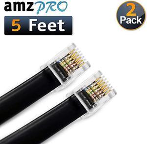 Pack 5 Feet RJ16P6C Data Cable Male to Male 60quot Modular Data Cord Black Straight Wiring