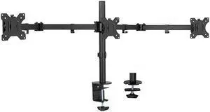Black Triple Monitor Adjustable Desk Mount Articulating Tri Stand Holds 3 Screens up to 24 inches STANDV003Y