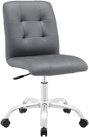 Prim Ribbed Armless Mid Back Swivel Conference Office Chair In Gray