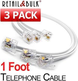 Pack 1 Foot Short Telephone Cable RJ11 Male To Male 6p4c Phone Line Cord 12 Inches White