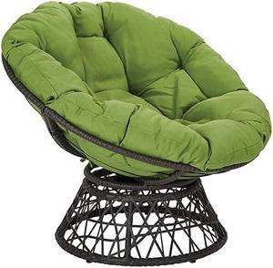 Papasan Chair with 360degree Swivel Green cushion and Black Frame