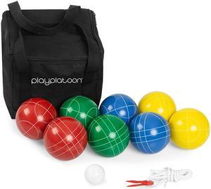 Bocce Ball Set with 8 Premium Resin Bocce Balls Pallino Carry Bag amp Measuring Rope 4 to 8 Person Bocce Ball Set