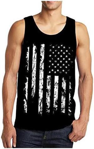 Mens 4th July Tank Tops Fashion American Flag Graphic Athletic Sleeveless Tops Slim Fit Workout Gym Tees Black M
