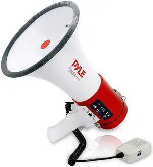 Megaphone 50Watt Siren Bullhorn Bullhorn Speaker w Detachable Microphone Portable Lightweight Strap amp Rechargeable Battery Professional Outdoor Voice for Police amp Cheerleading PMP57LIA