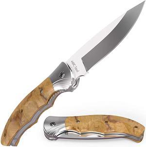 Folding Knife Pocket Knife Knives Knofe Wood Handle Sharp Blade Pocket Knife for Men Best Folder for Camping Hunting Survival EDC and Outdoor Gear Cool Mens Gift 6651