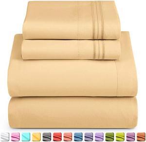 Deep Pocket Twin Sheets 3 Piece Twin Size Bed Sheets with Fitted Sheet Flat Sheet Pillow Cases Extra Soft Microfiber Bedsheet Set with Deep Pockets for Twin Sized Mattress Camel Gold