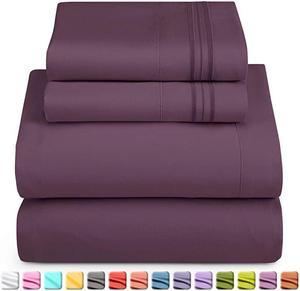 Deep Pocket King Sheets King Size Bed Sheets with Fitted and Flat Sheet Pillow Cases Extra Soft Microfiber Bedsheet Set with Deep Pockets for King Sized Mattress Purple Eggplant
