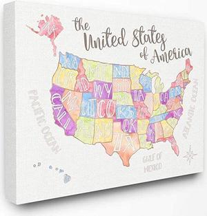 United States US Map Water Color Canvas Wall Art 30x40 Design by Artist Erica Billups