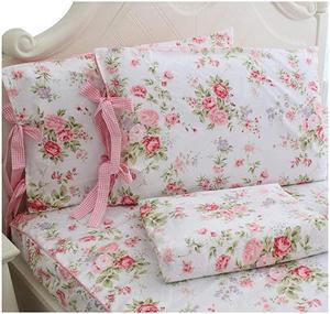 Bed Sheets Pink Rose Floral Print Bed Sheet Set 4Piece Full Size