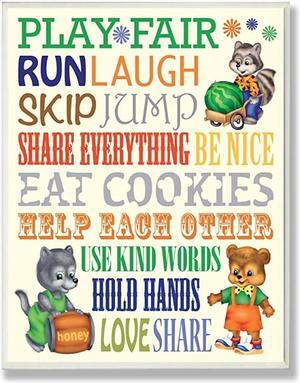 Play Fair Woodland Animal Typography Rectangle Wall Plaque
