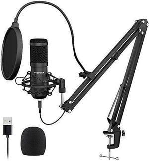 USB Streaming Podcast PC Microphone  professional 192KHZ24Bit Studio Cardioid Condenser Mic Kit with sound card Boom Arm Shock Mount Pop Filter for Skype YouTuber Karaoke Gaming Recording