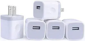 Single Port USB Wall Charger  1A5V Power Adapter 5 Pack Charging Block Cube Plug Box Compatible Phone X87XsXR6s5SE Samsung S9S8S7S6 Edge Note 8 LG G5 V30 Moto Pixel Nexus HTC