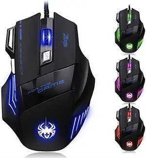 Zelotes Ergonomic 7200 DPI LED Optical Wired Gaming Mouse Mice 7 Buttons Compatible Mac Pro Gamer PC Laptop Desktop NotebookBlack BlackT80