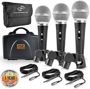 3 Piece Professional Dynamic Microphone Kit Cardioid Unidirectional Vocal Handheld MIC with Hard Carry Case Bag HolderClip 26ft XLR Audio Cable to 14 Audio Connection PDMICKT34