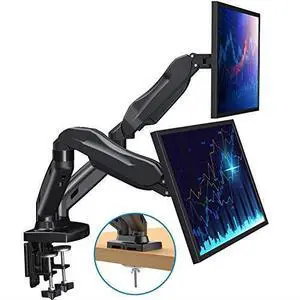 Dual Monitor Stand Adjustable Gas Spring Monitor Desk Mount VESA Bracket with C Clamp Grommet Mounting Base for 13 to 27 Inch Computer Screens Each Arm Holds 44 to 143lbs