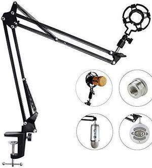 Upgraded Adjustable Microphone Suspension Boom Scissor Arm Stand with Shock Mount Mic Clip Holder 38 to 58 Screw Adapter for Blue Yeti Snowball Other Microphones
