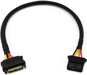 SATA Power 15Pin Male to 4Pin Molex Female 12 Sleeved Adapter Cable